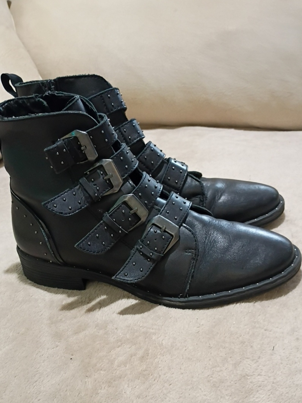 Steve Madden Black Four-Buckle Studded Ankle Boots